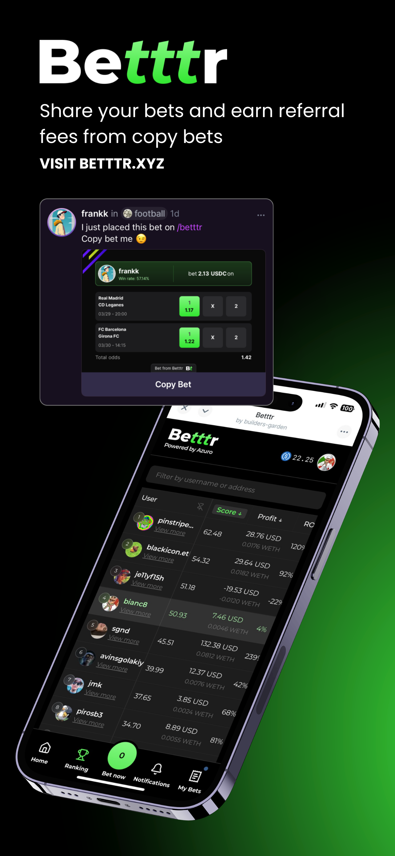 Bet on Betttr Dev - Farcaster Mini Apps screenshot